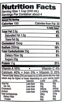 school chocolate milk nutrition facts