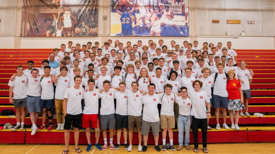 Jesuit+High+School+Big+Brothers+during+the+Freshmen+Overnight+Retreat+in+the+Fr.+Barry+Gymnasium.