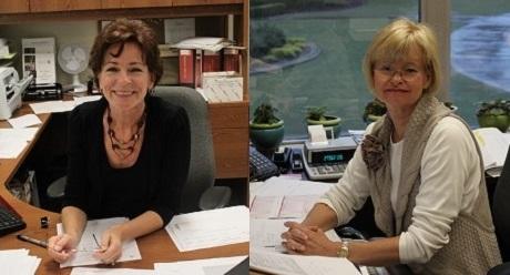 Ms. Eileen Woodward (left) at her desk and Ms. Danise Skewis (right) in her office.