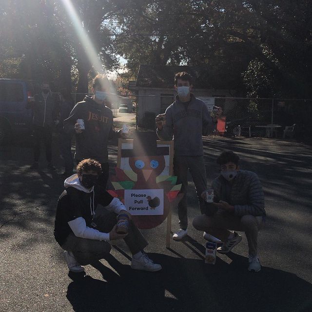 Members of Jesuits Executive Council at Stanford Settlement for the schools annual food drive on Nov. 21, 2020. 