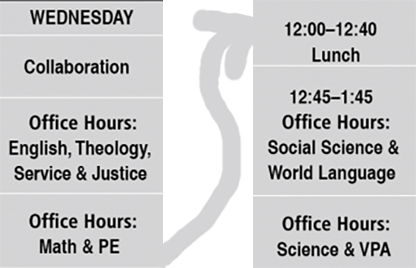 A redesigned photo of Jesuit's Quarter Two On-Campus Hybrid Schedule.